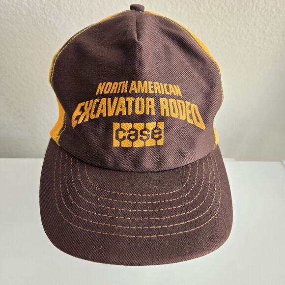 Vintage Case North American Excavator Rodeo Trucker‎ Hat Snapback Cap Brown Gold - Picture 1 of 8